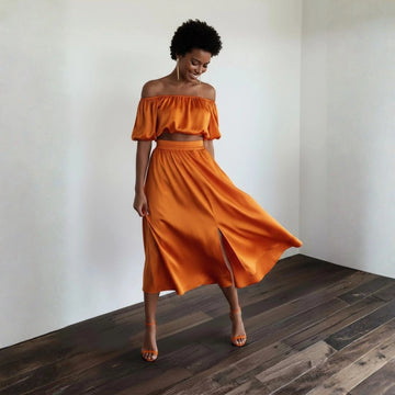 Velora Satin Co-ord Set – Orange