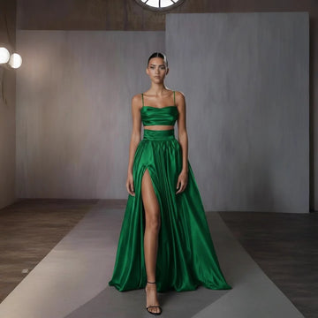 Seraphine Satin Set – Emerald Silk