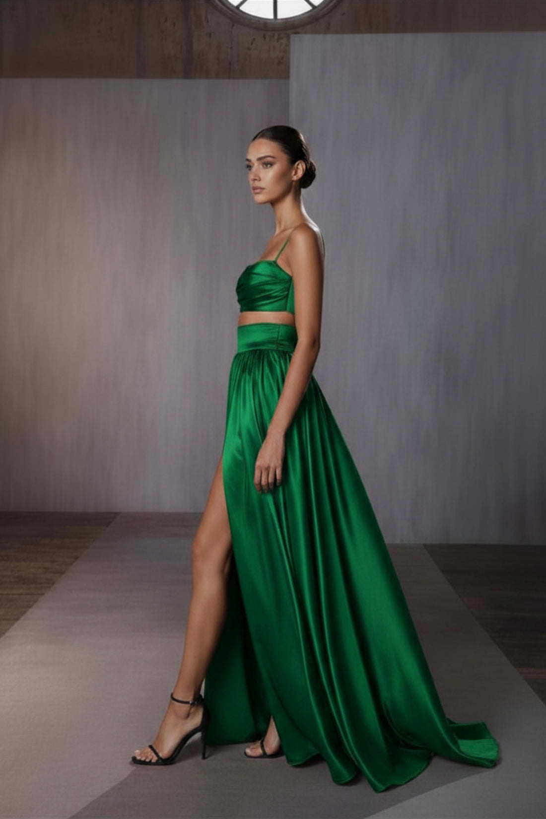 Seraphine Satin Set – Emerald Silk