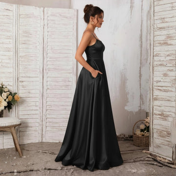 Aveline Satin Gown – Black
