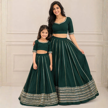 Green Mom & Daughter Lehenga Set