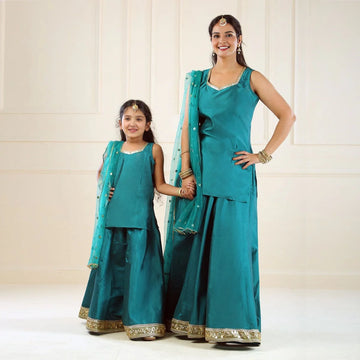 Green Lehenga Kurta For Mom And Daughter Set