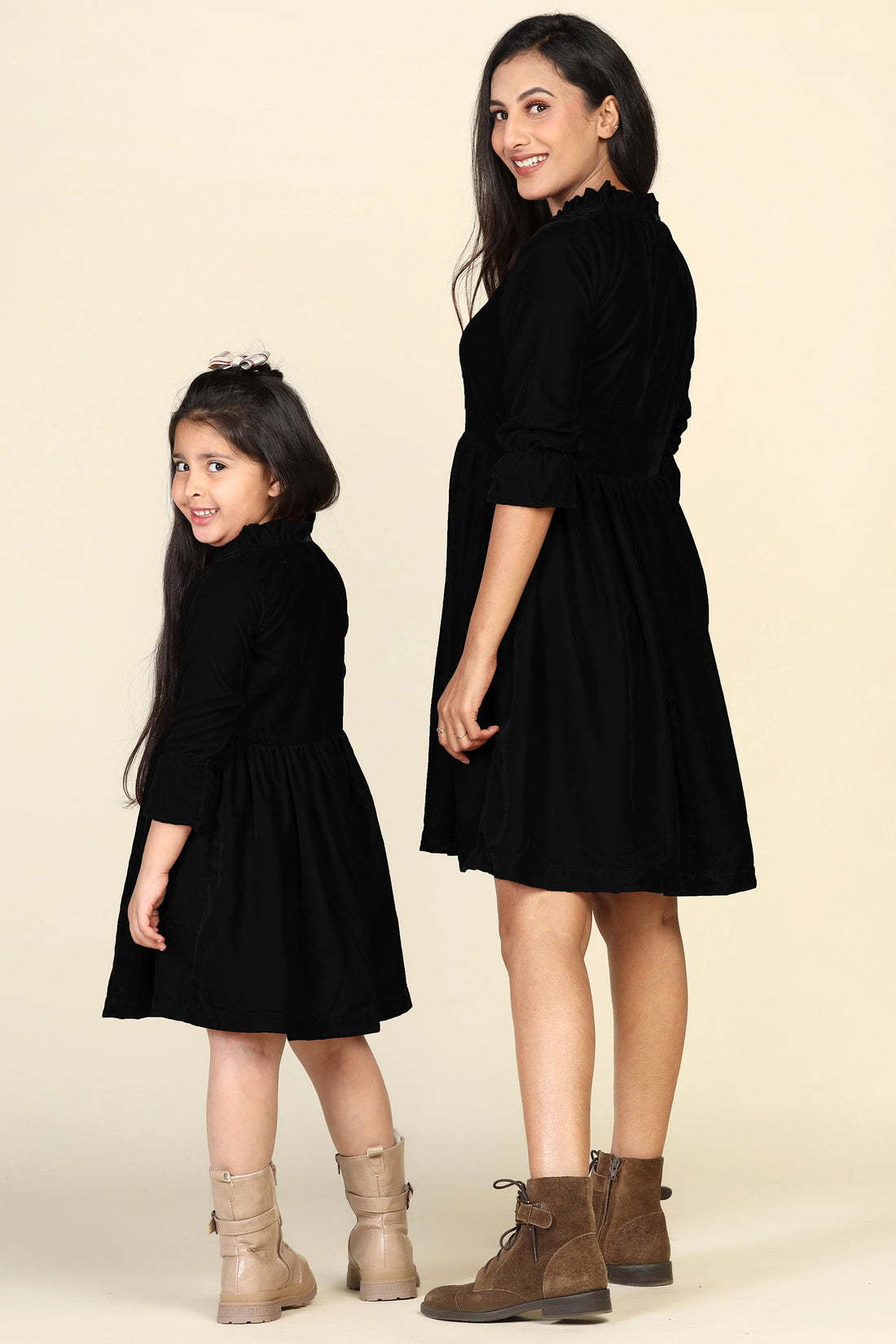 Black Samaira Velvet Dresses for Mom & Daughter