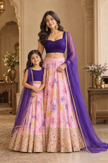 Lavender Bloom Mom & Daughter Lehenga Set