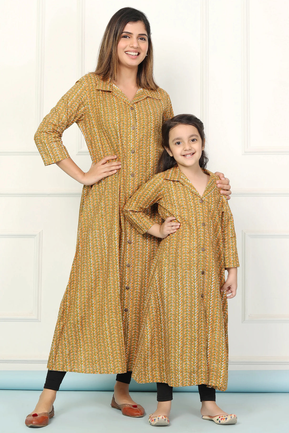 Stylish Coordinated Green Long Kurti Sets for Moms and Daughter