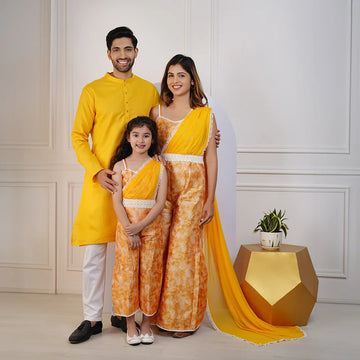 Yellow Floral Printed Family Twin Set