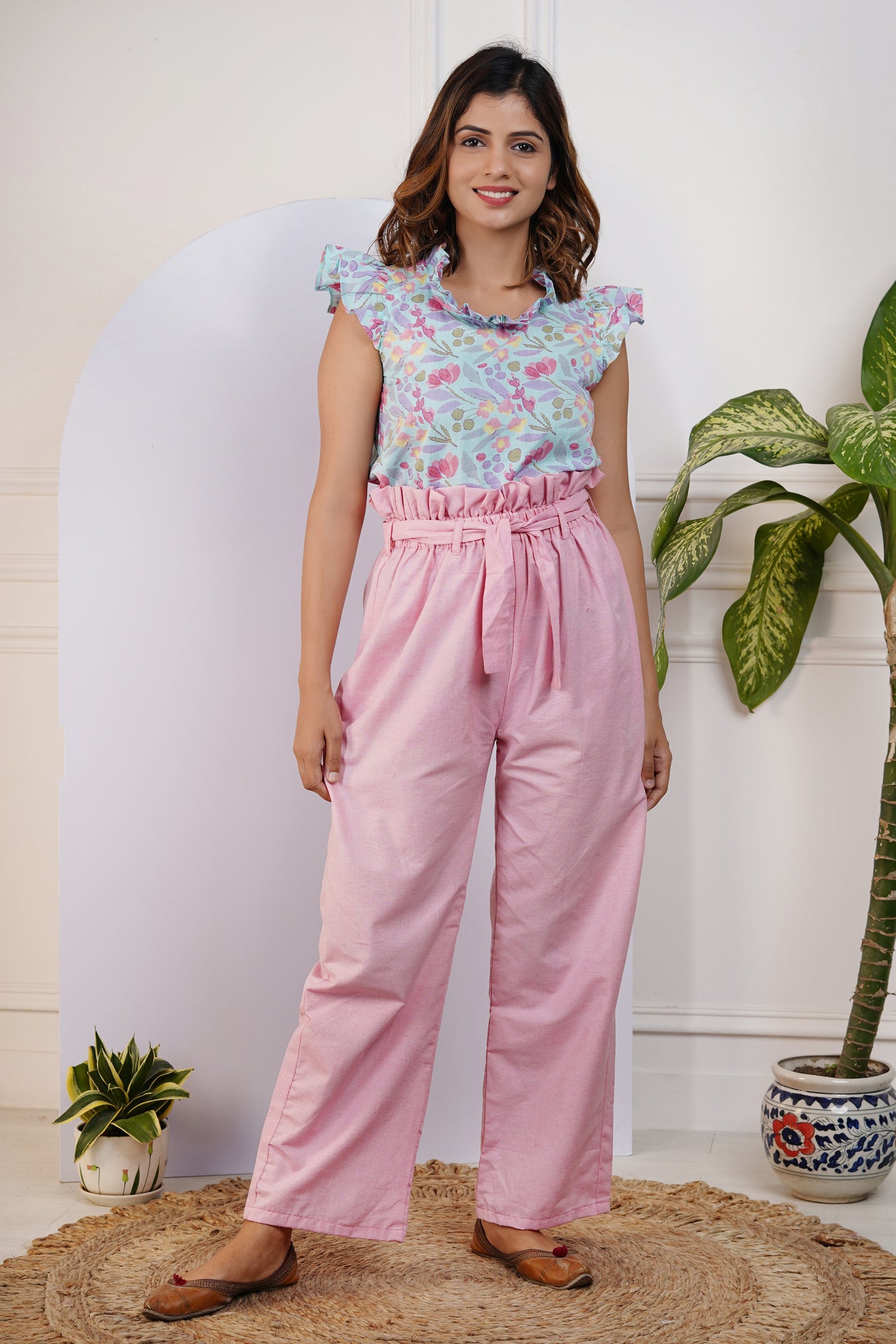 Lady High Slit Wide Leg Pants in Tropical Pink Line Floral - Walmart.com