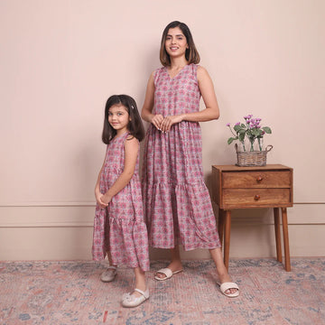 cotton mom and daughter dress Embroidered Blue White Cotton Mother Daughter Dress Combo, Handwash, Casual Wear at 2099/set in Jaipur