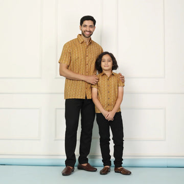 Stylish Mustard Matching Shirt Father & Son Twin Set