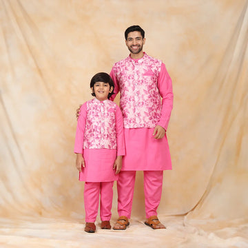 Floral Fuchsia Fiesta: Matching Kurta Pyjama Father & Son Twin Set