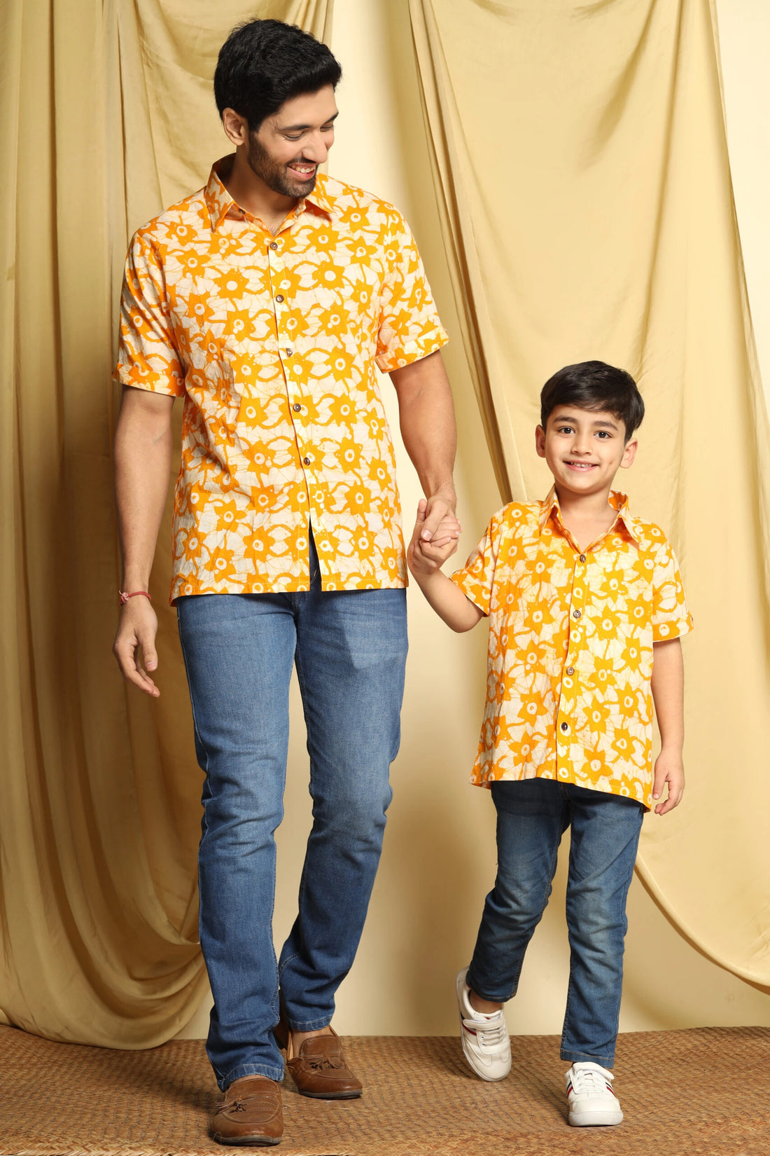 Stylish Mustard Floral Printed Family Matching Outfit Set