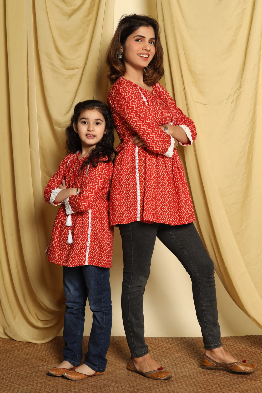 Red Printed Mom & Daughter Matching Top