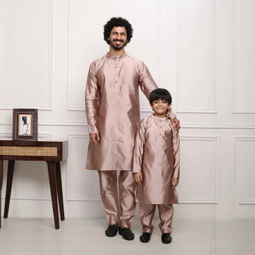 Exquisite Beige  Silk Kurta Pyjama Father And Son Twin Set