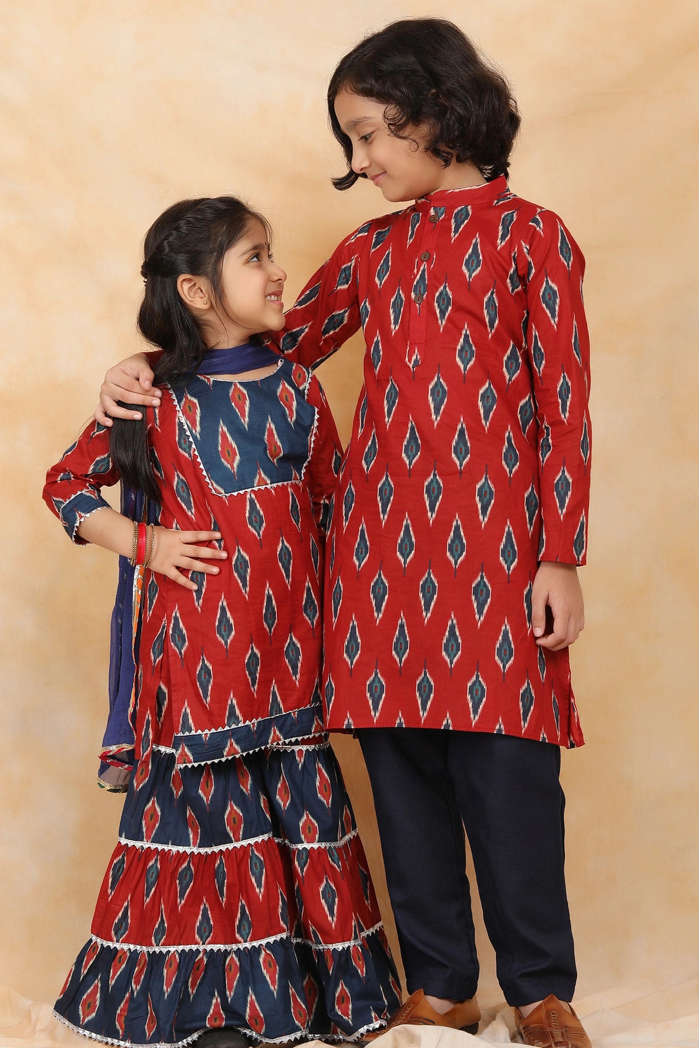 Cotton Ikkat Print Sharara Suit for Girls