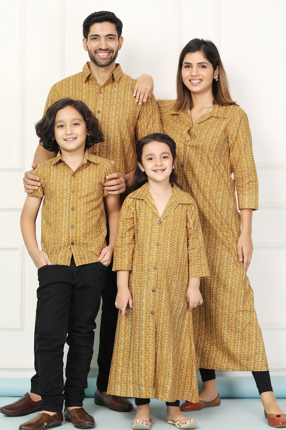 Stylish Mustard Gown with Matching Shirt: Family Matching Set