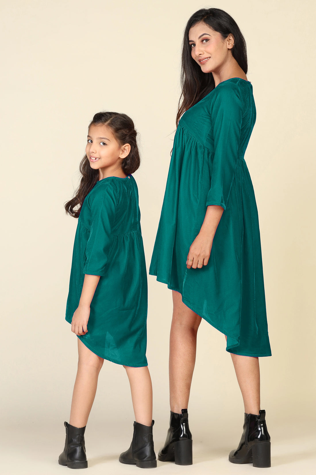 Trendy Green High-Low Dresses for Mom and Daughter - Matching Set