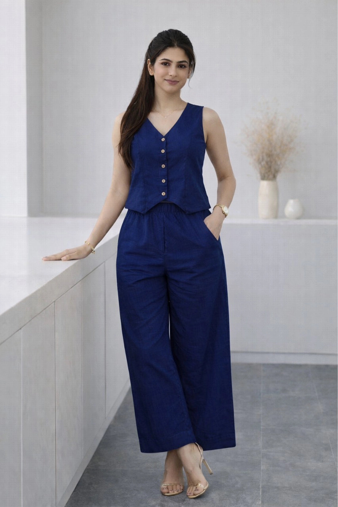 Ira Vest & Pant Set – Navy  Blue