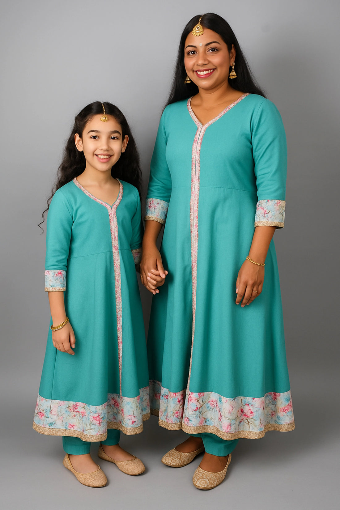 Teal Hania Aline Suit Set For Mom And Daughter