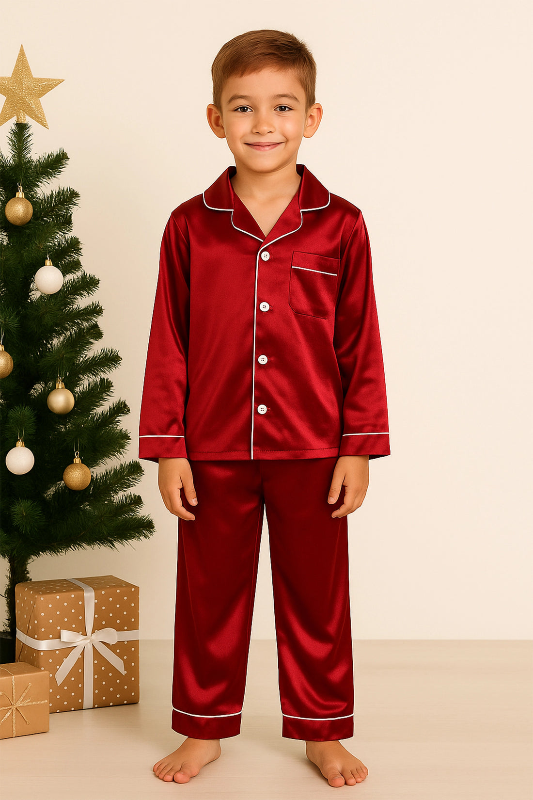 Green Satin Nightsuit Set For Boy