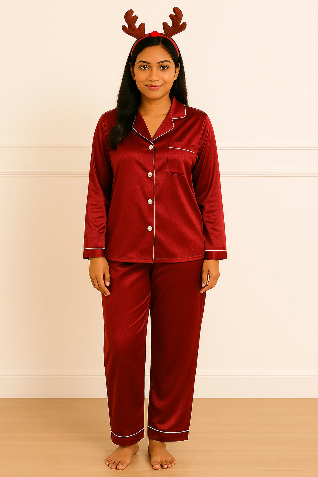 Red Satin Nightsuit set For Women
