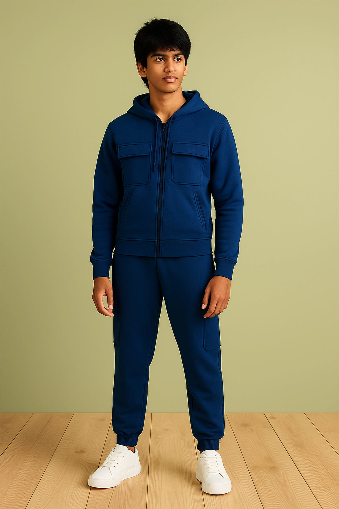 Casual Blue Hoodie and Pants Co-ord