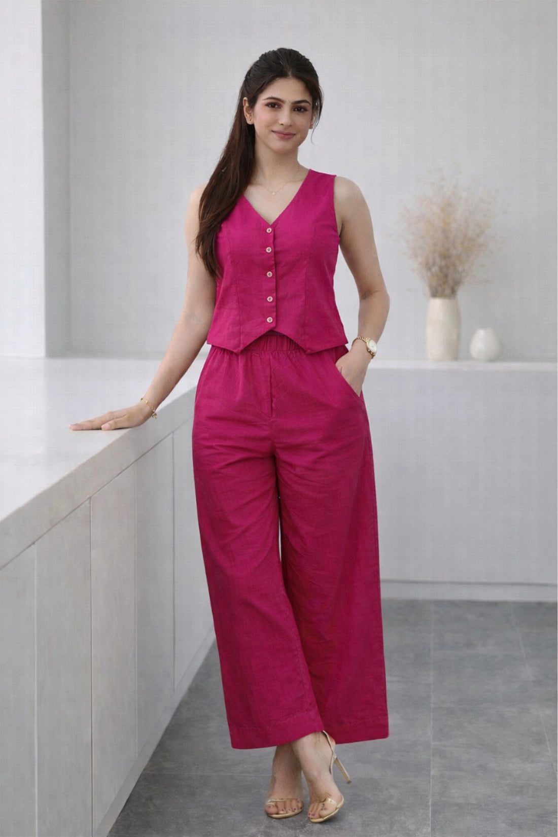 Ira Vest & Pant Set – Fuchsia