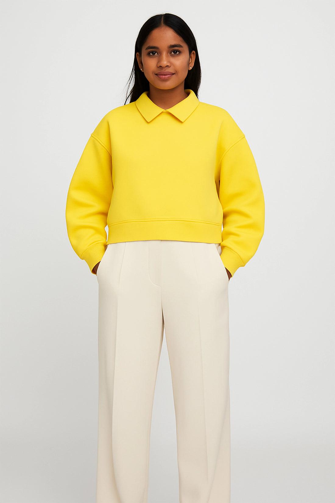 Collared Yellow Pullover Sweatshirt