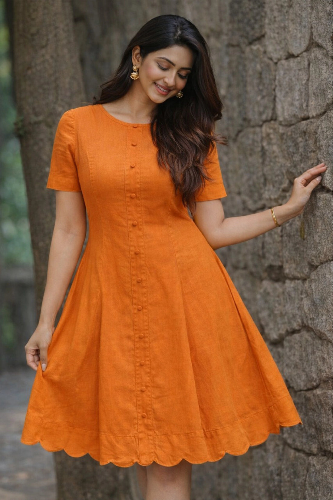 Elara Flare Dress – Orange