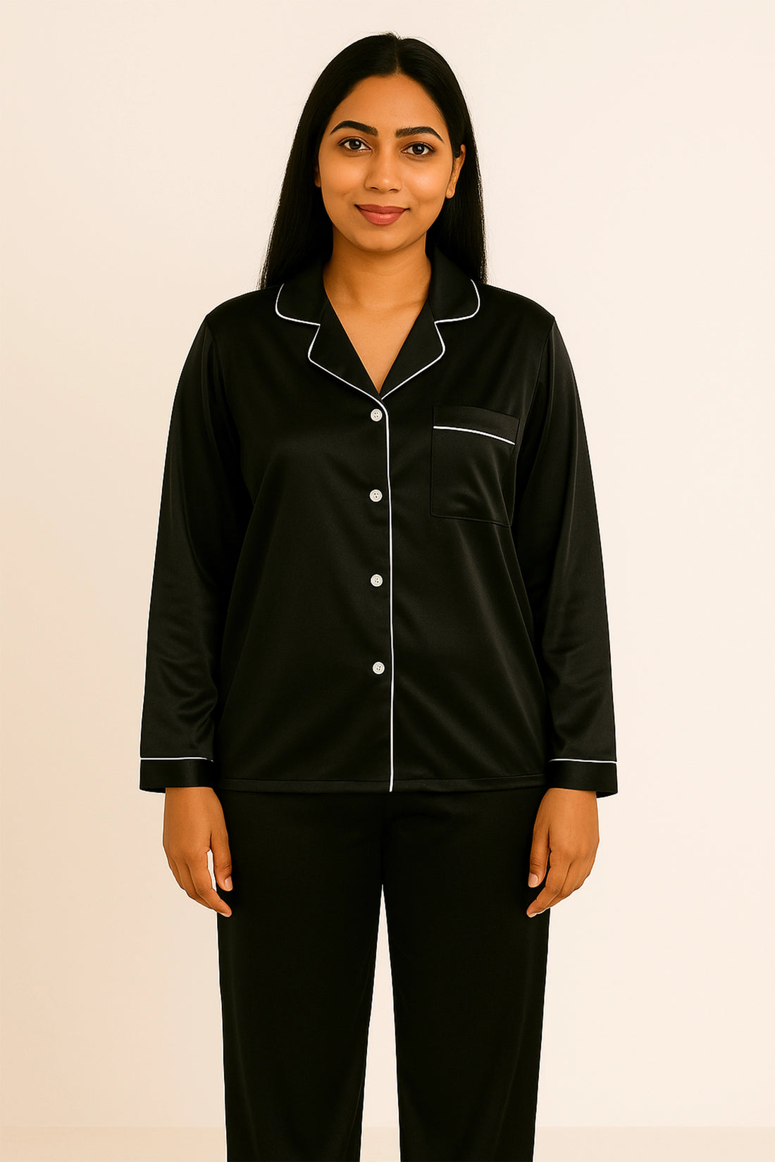 Black Satin Nightsuit set For Women