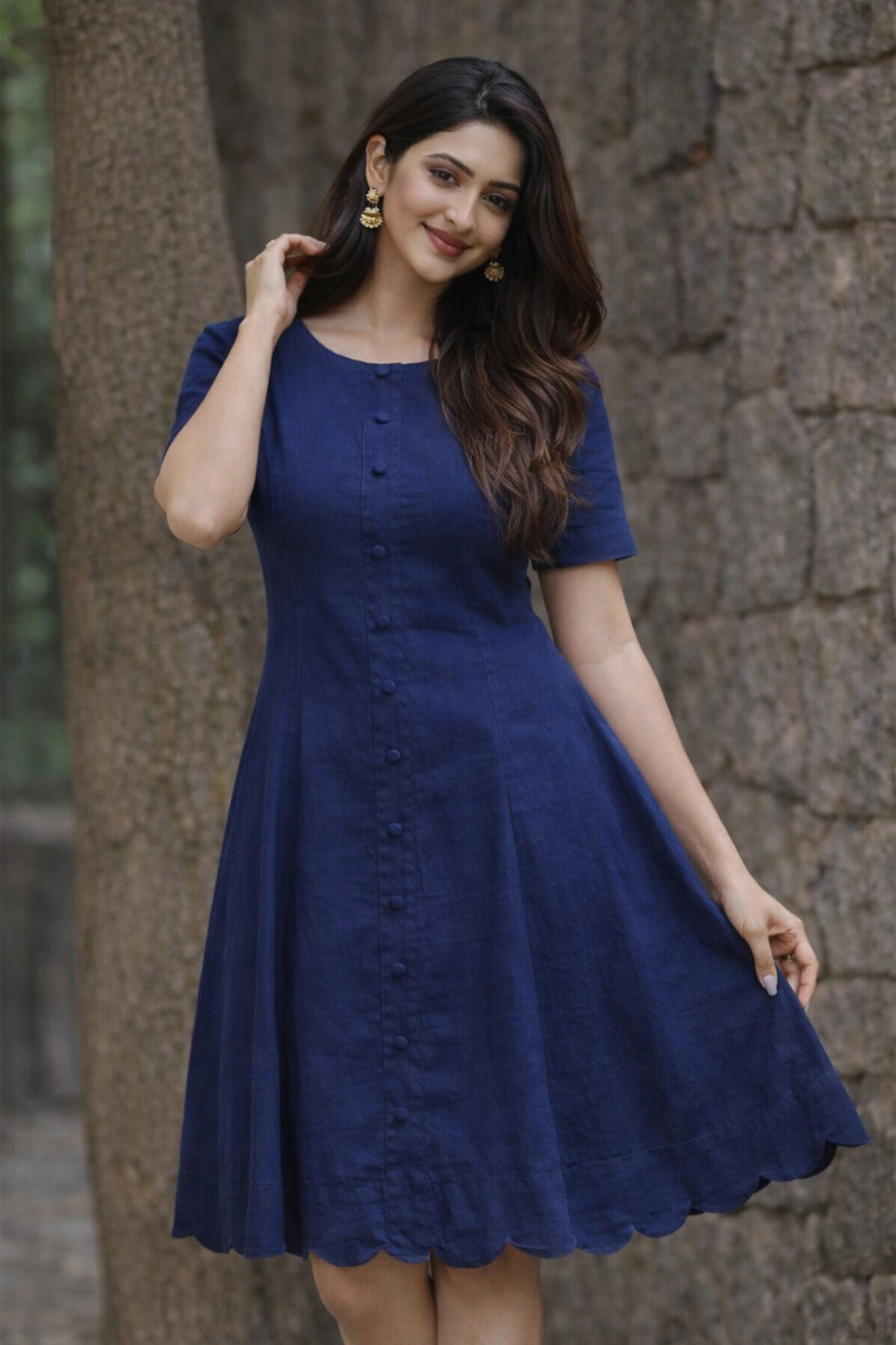 Elara Flare Dress – Navy Blue