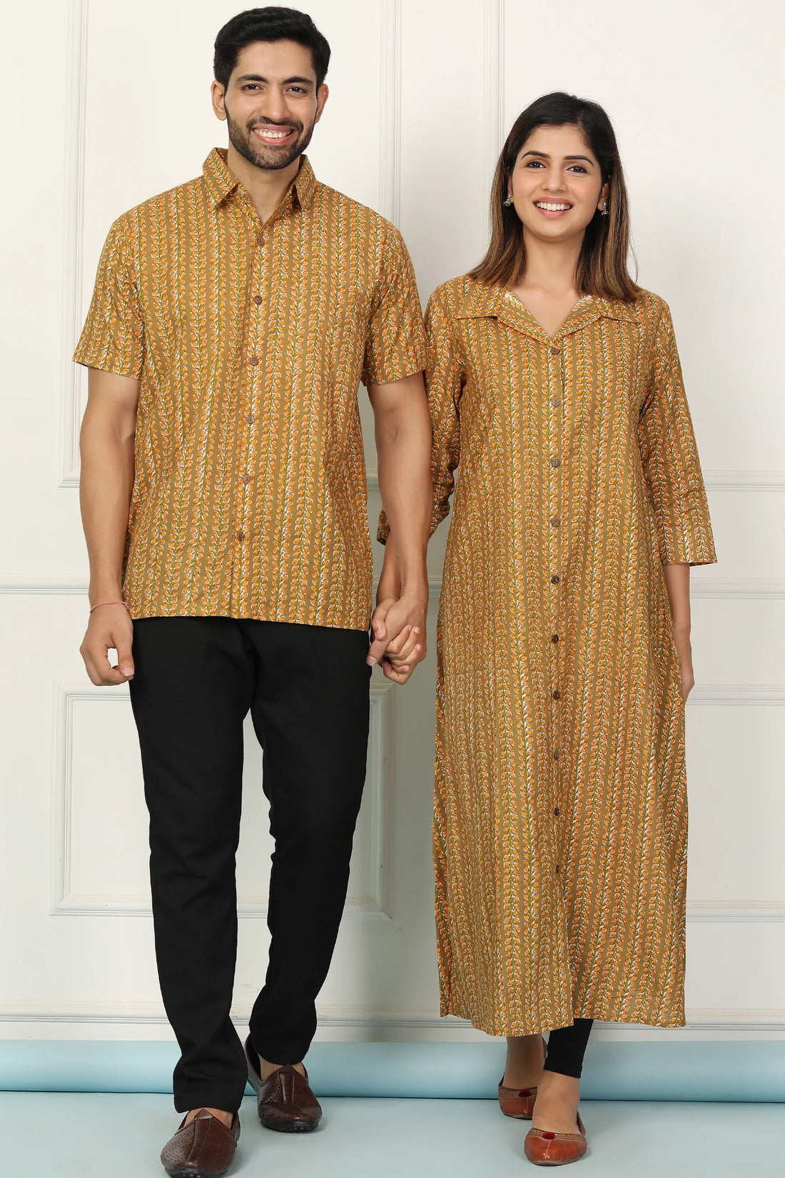 Stylish Mustard Gown with Matching Shirt: Couple Set