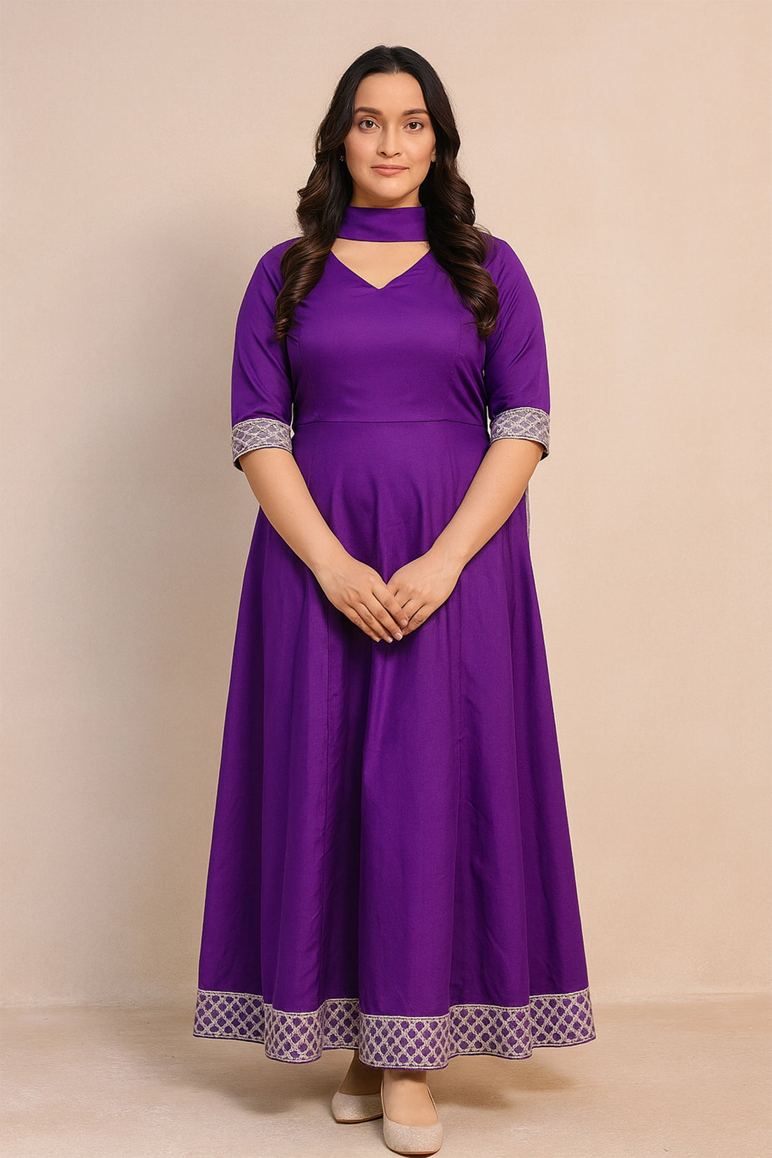 Purple Riza Anarkali Suit Set