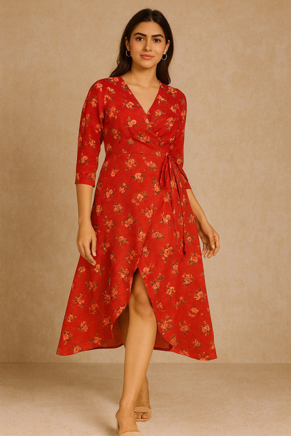 Crimson Bloom Wrap Dress