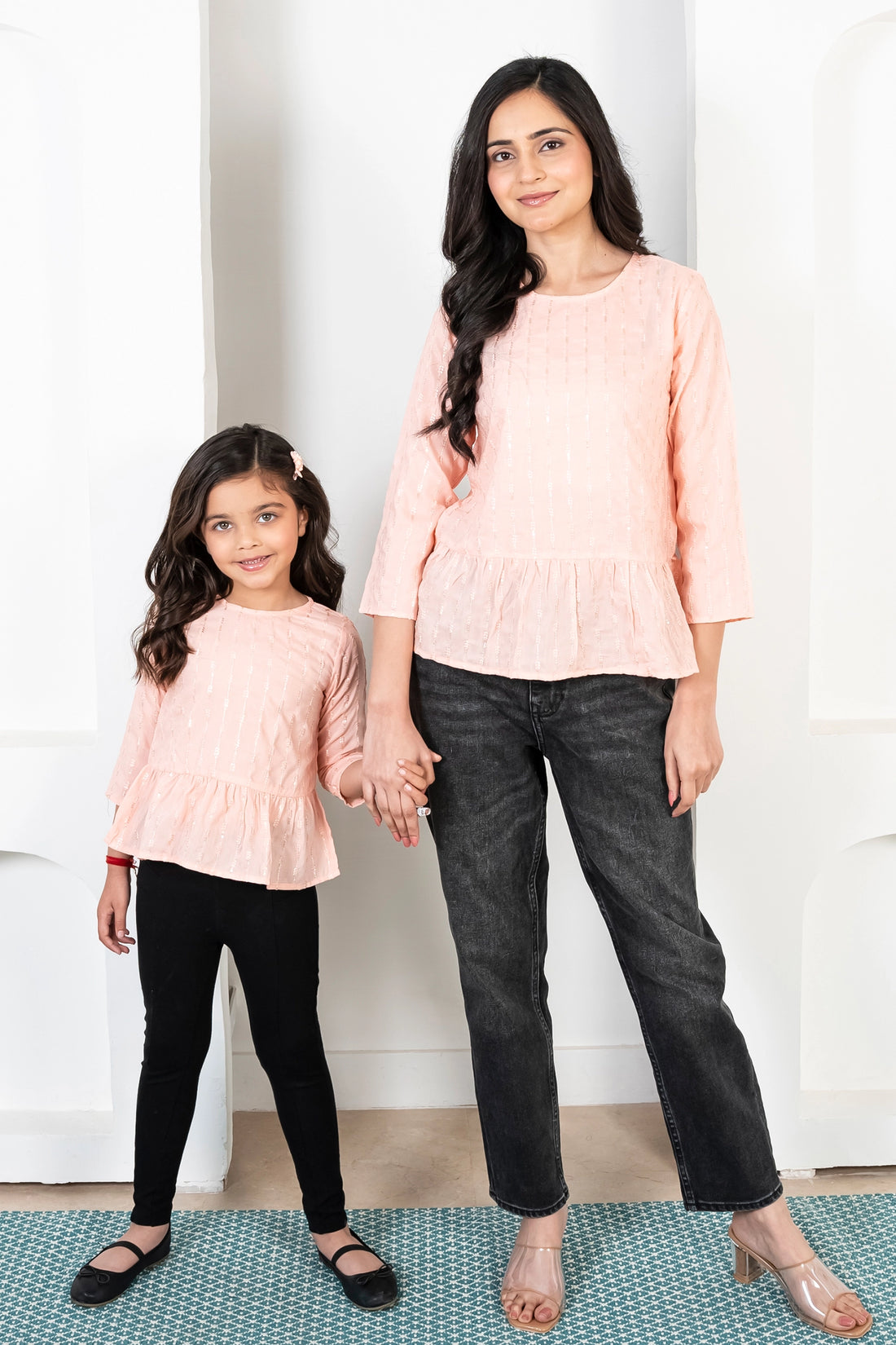 Peach Peplum Top Mom and Daughter Twin Set