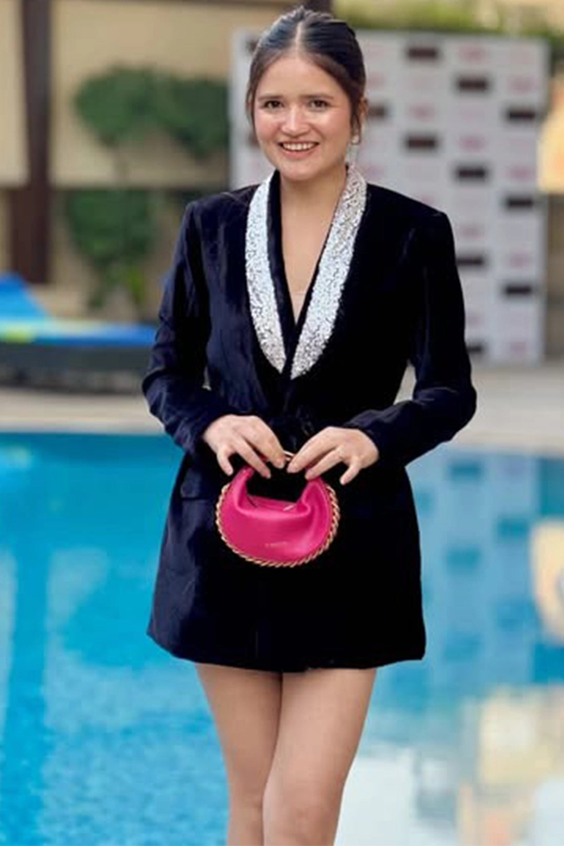 Black Velvet Wrap Blazer Dress with Belt