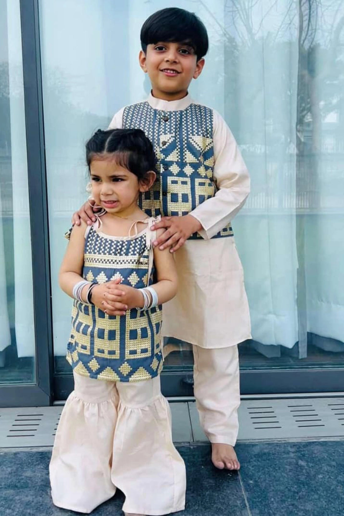 Grey Sequins Noor Sharara Set For Brother And Sister