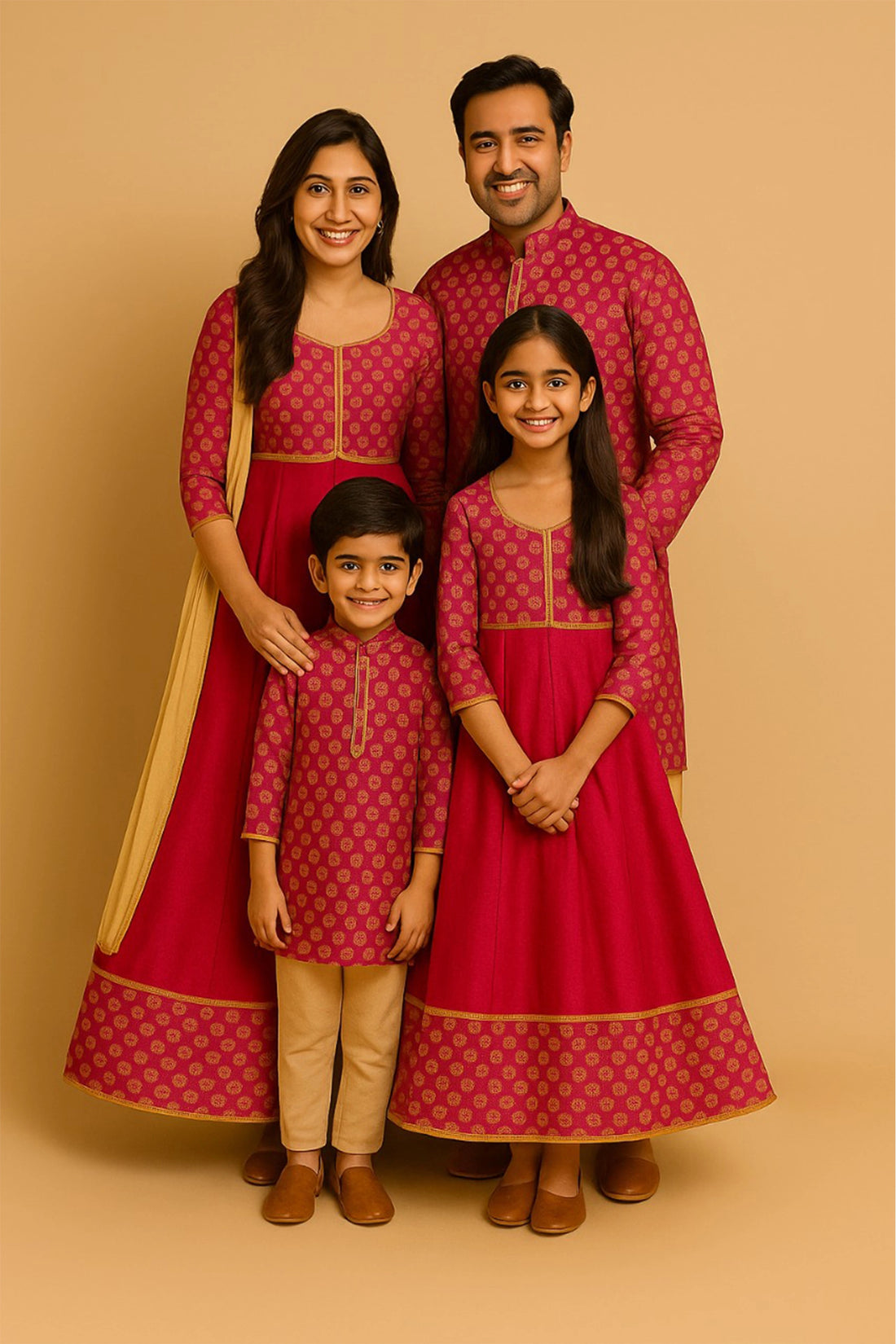 Fuchsia Brocade Anarkali Set  With Kurta Pyjama