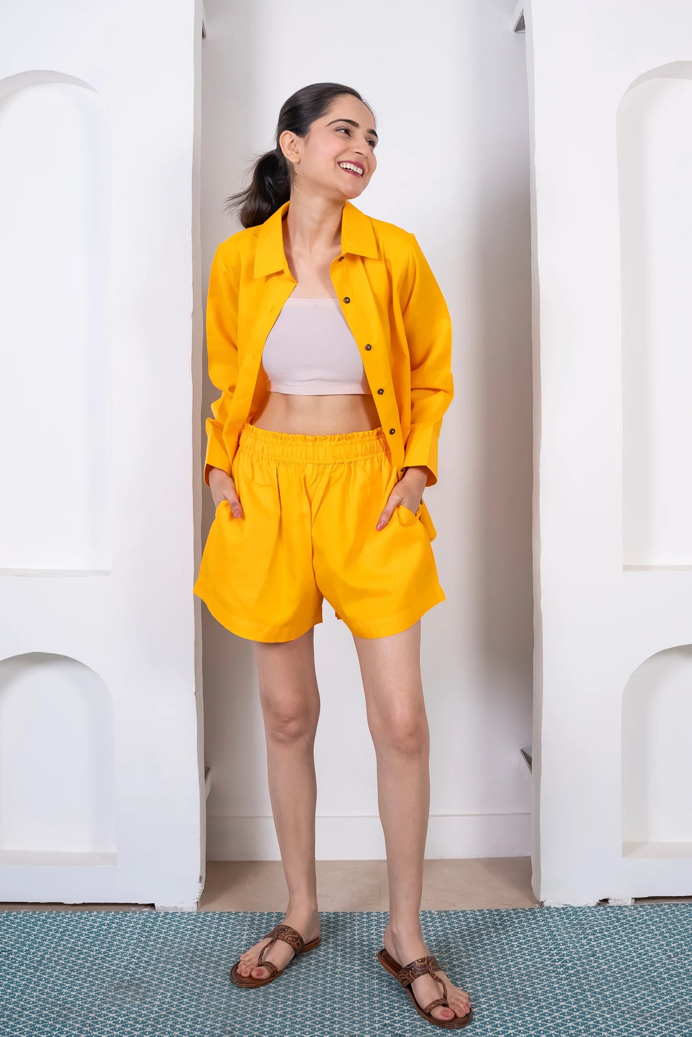 I Am In Charge Print Short Set Mustard - Comfortable 100 Percent Polyester With Plenty Of Stretch main image 1