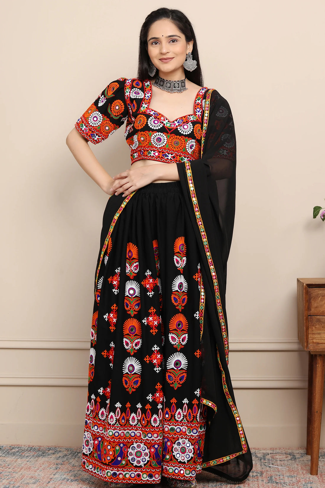 Exclusive Hand Embroidered Ethnic  Black Chaniya Choli Set with Matching Dupatta For Women