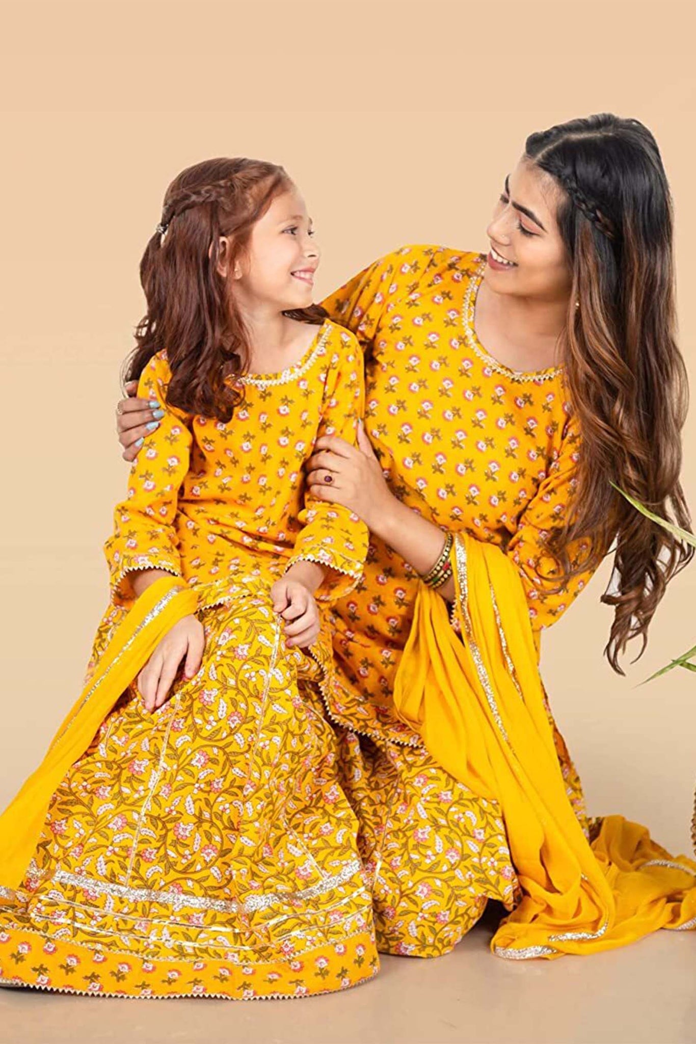 Yellow Printed Lehenga with Kurta ( Mom & Daughter Set )