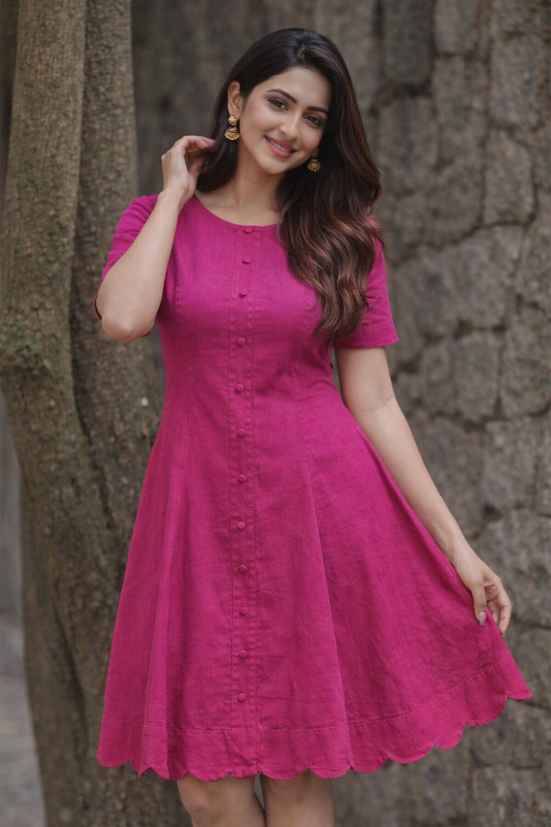 Elara Flare Dress – Fuchsia