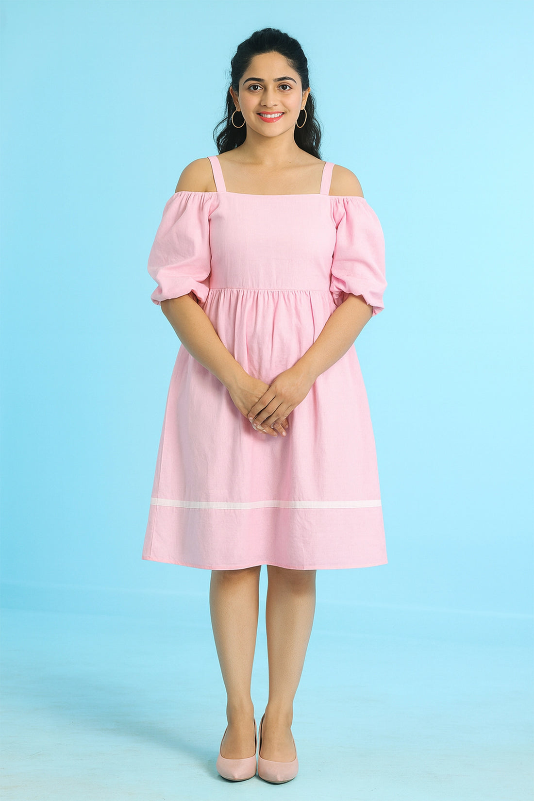 Powder Pink Ruby Cotton Olivia Off Shoulder Dress