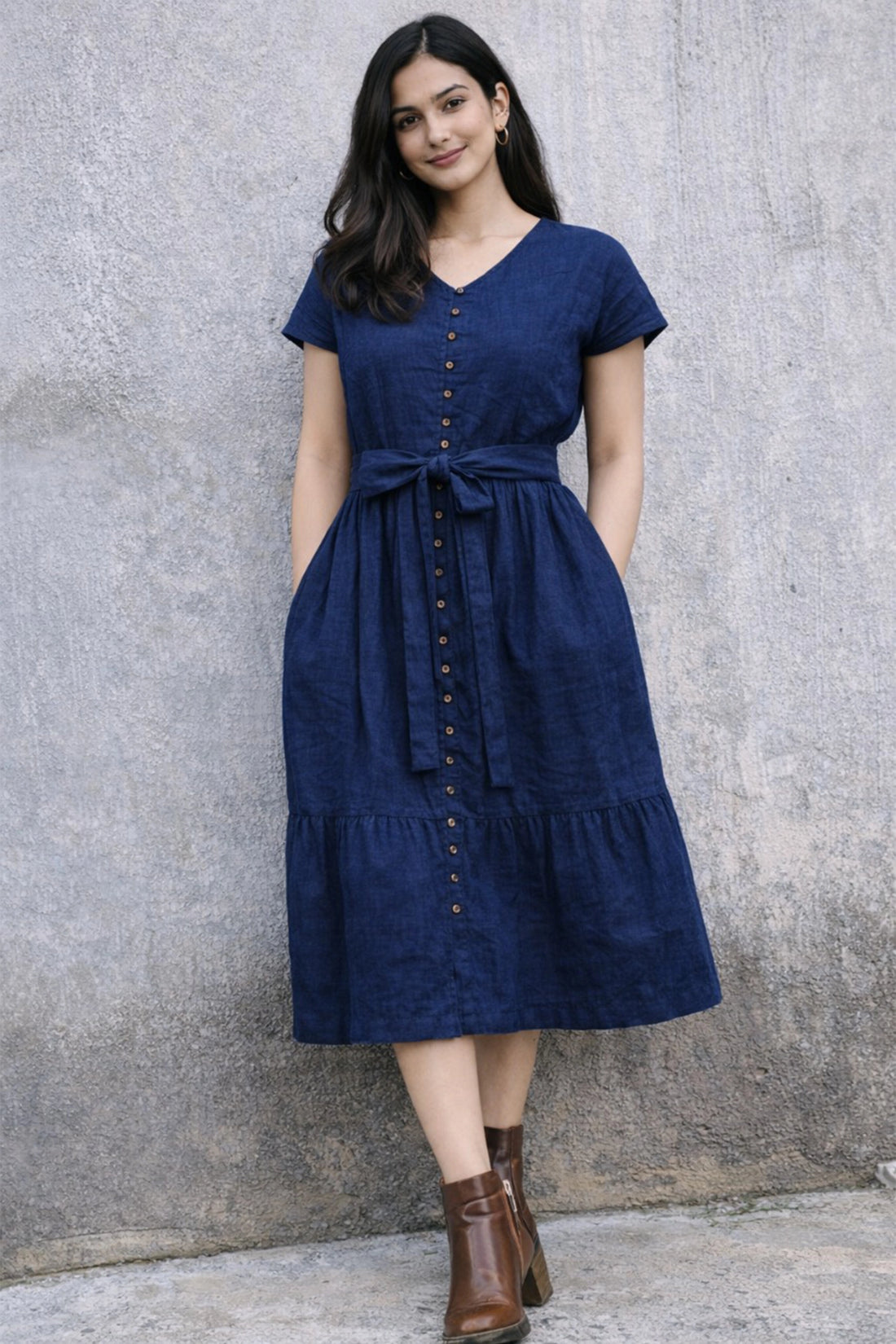 Elara Button Midi – Navy Blue