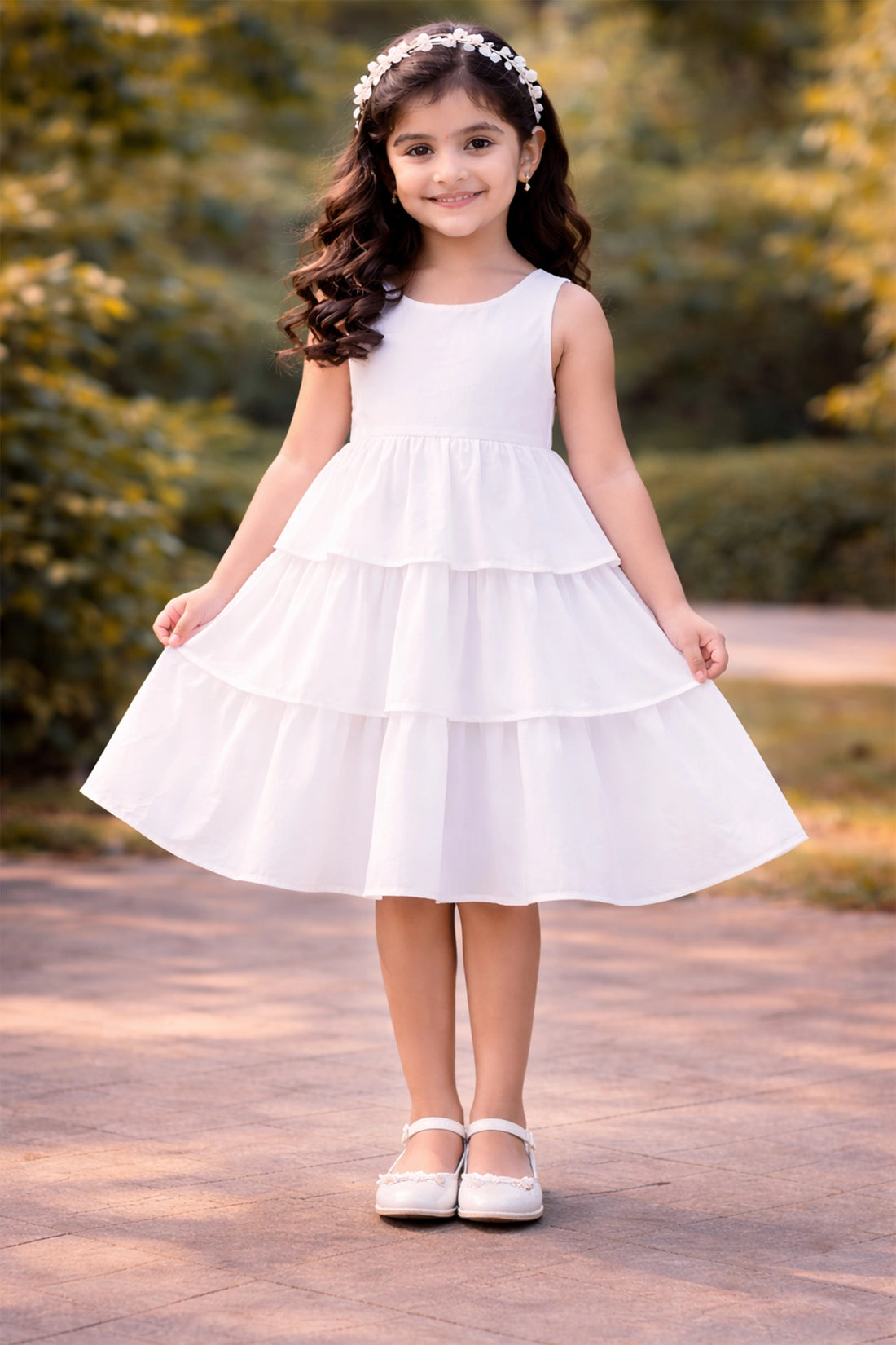 White Tier Twirl Dress