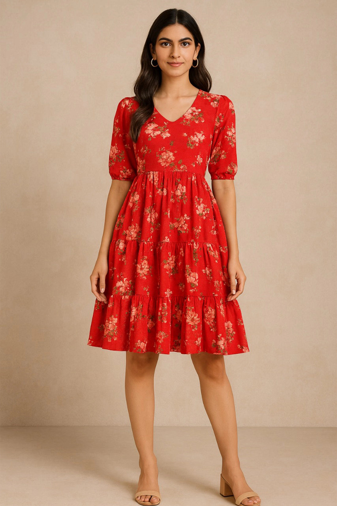 Crimson Bloom Tier Dress