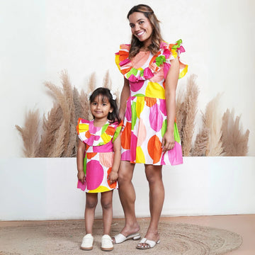 Summer Splash  Ruffle Dress For Mom And Daughter