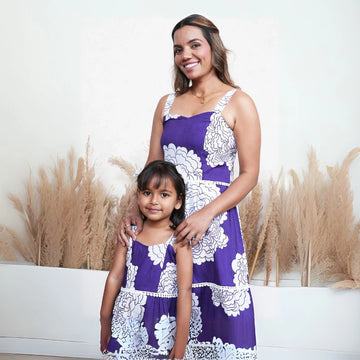 Purple Floral Maxi Dress For Mom And Daughter