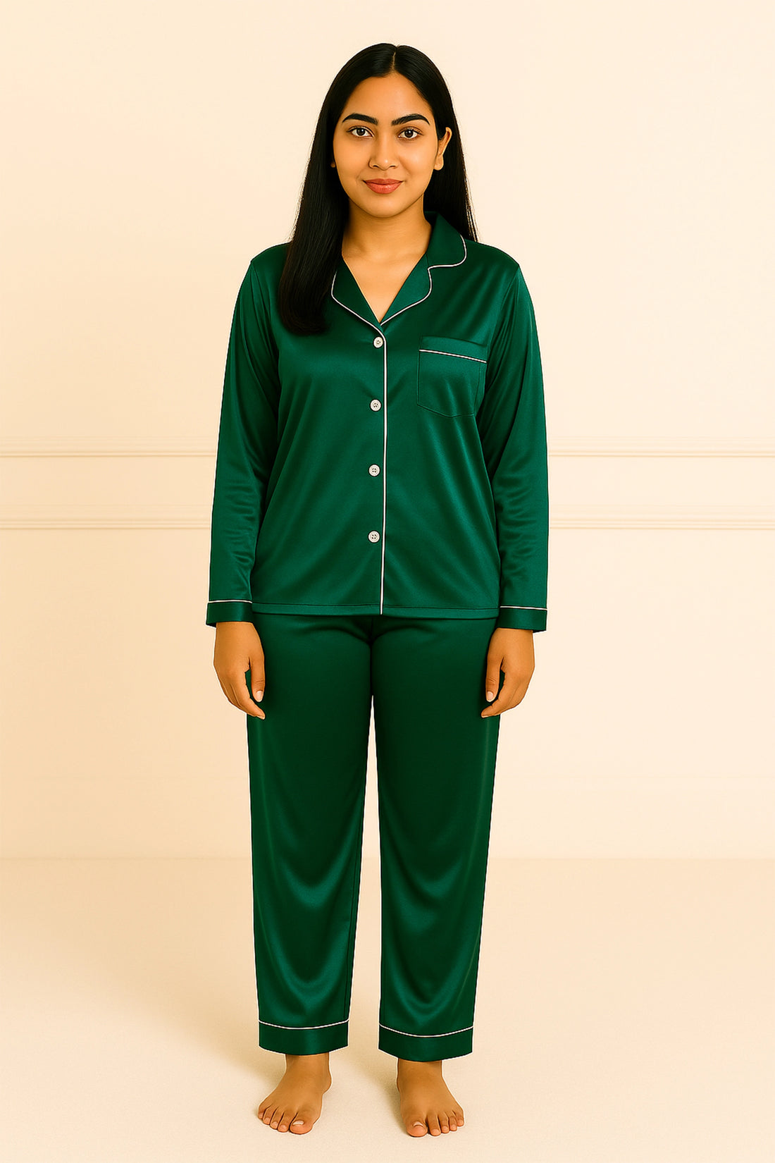 Green Satin Nightsuit set For Women