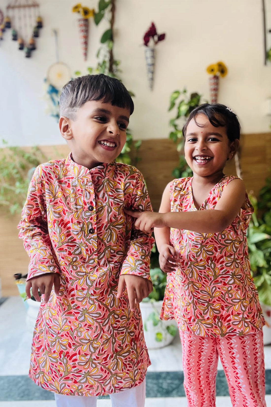 Rouge Kurta Set For Brother And Sister