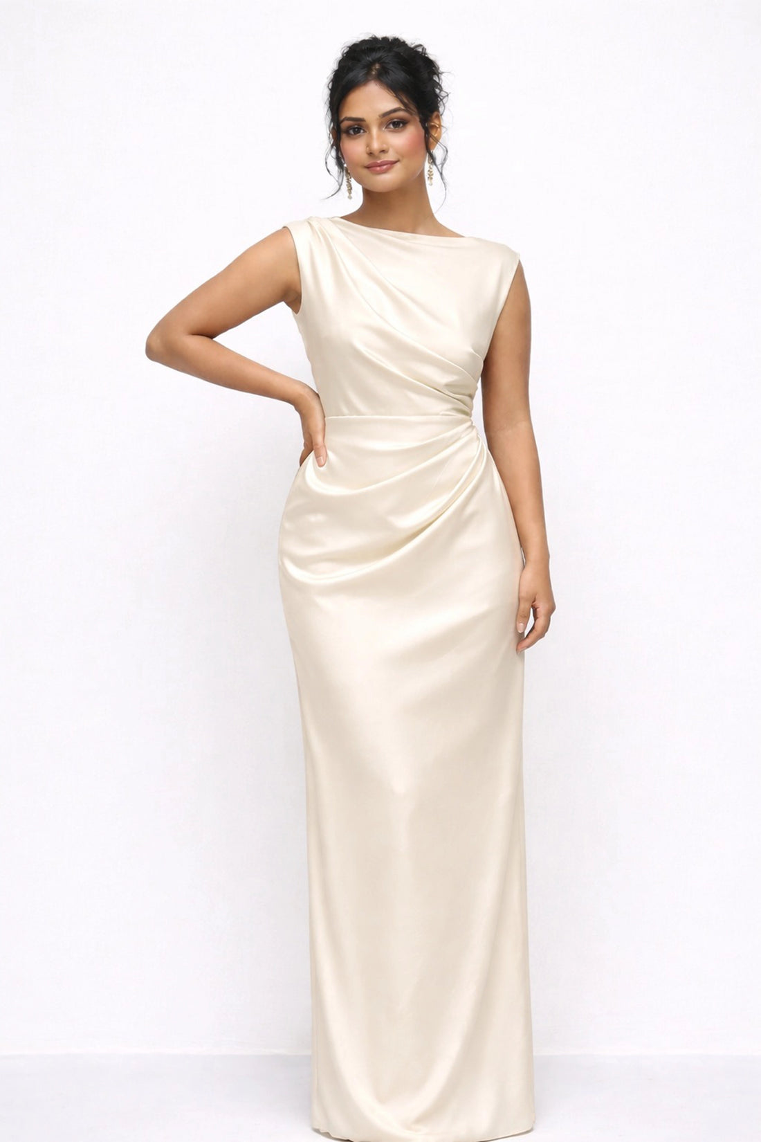 Draped Satin Gown – Cream
